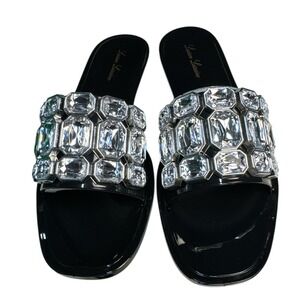 Lauren Lorraine Jade Black Jewel Sandals Women's‎ Glam Crystal Flat Slides Sz 11